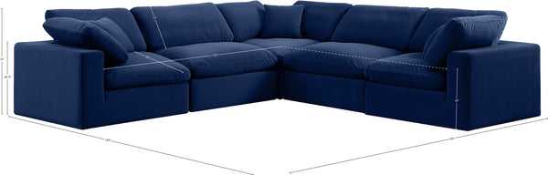 Comfy Navy Velvet Modular Sectional 189Navy-Sec5C Meridian Furniture