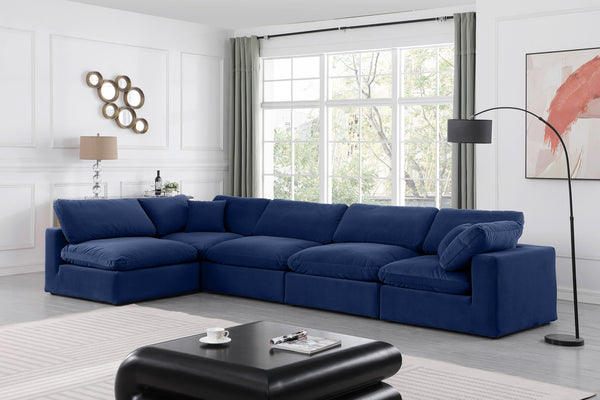 Comfy Navy Velvet Modular Sectional 189Navy-Sec5D Meridian Furniture