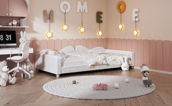 English Elm Twin Sherpa Upholstered Daybed with Cloud-Shaped Backrest, Cozy Sofabed Design, No Box Spring Needed White 42.5 L x 25.5 W x 8 H N733P234602K