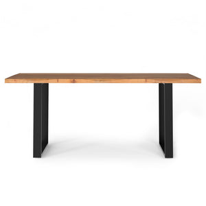 English Elm Fieldcrest Solid Acacia Dining Table with Live Edge Top and Black U-Shaped Iron Legs, 72" Natural B136P203502