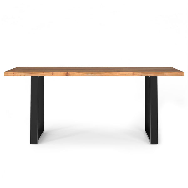 English Elm Fieldcrest Solid Acacia Dining Table with Live Edge Top and Black U-Shaped Iron Legs, 72" Natural B136P203502