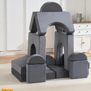 English Elm 14 Piece Modular Foam Play Couch Building Set for Toddlers Playroom Bedroom Gray W3523P450127