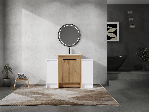 English Elm 48 Inch Freestanding Bathroom Vanity With Ceramic Sink & Soft-Close Doors For Modern Elegance W999S00314