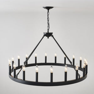 English Elm 20-light Oversized Wagon Wheel Chandelier Matte Black Farmhouse Style for Grand Spaces W5008P388936