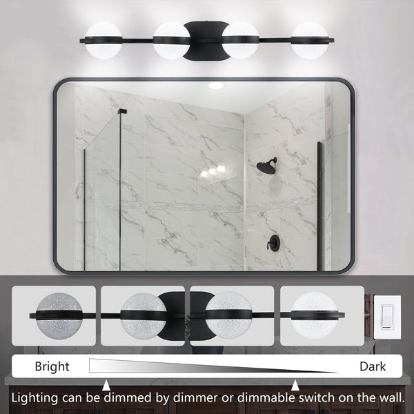 English Elm 30" Black Minimalist LED Bathroom Vanity Light with Crystal Sand Shades, 4-Light Mid-Century Modern Fixture, Energy-Saving LED Glam W2312P374863