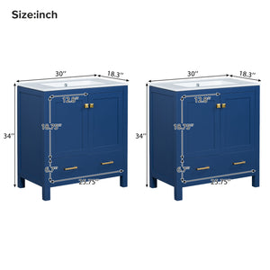 English Elm 60" Blue Double Vanity with Ceramic Sinks, Solid Wood Frame, Divided Drawers & Soft-Close Doors N729P000001C
