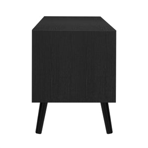 English Elm 70" Mid Century TV Stand with Rattan Doors, 2 Soft-Close Drawers & Open Shelves, Textured Woodgrain Finish, Durable MDF Frame and Solid Wood Legs for Living Room Entertainment (Fits TVs up to 80") N710P295759B