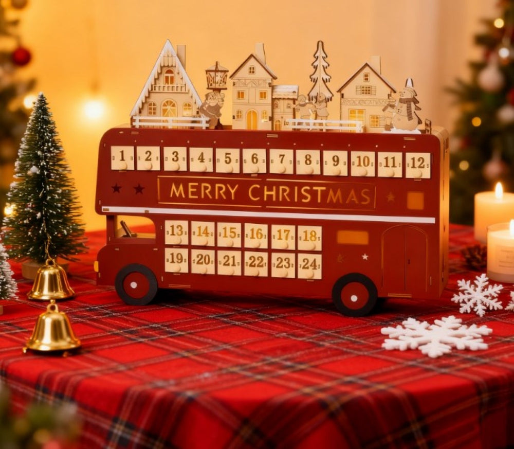 English Elm Light up Wooden Advent Calendar Village with 24 Drawers and Led Glow for Holiday Decor T3971P414423