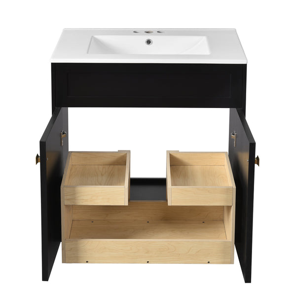 English Elm 30'' Modern Bathroom Vanity With Ceramic Sink, Soft-Close Doors, Gold Handles & Ample Storage Space N710P194898B