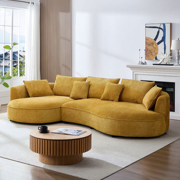 English Elm Oversized Boucle Curved Sectional Sofa with Left Chaise Modern Living Room Couch W876S00320