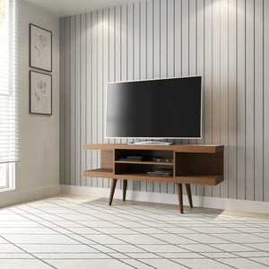 English Elm Utopia 53" TV Stand in Maple Cream with Splayed Solid Wood Legs, Wire Management, Ample Storage B365P398387