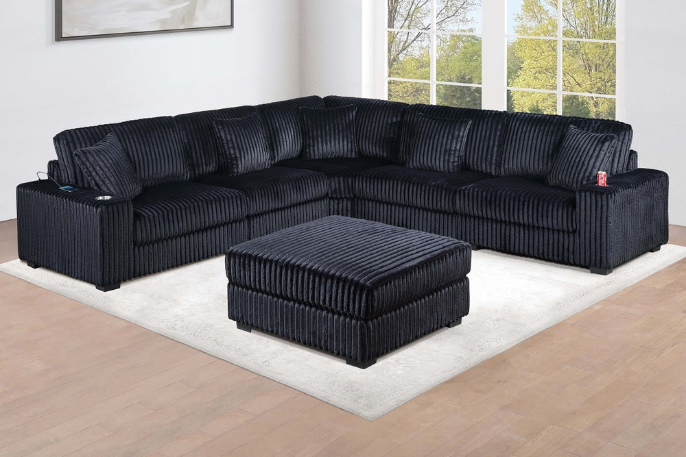 English Elm Contemporary Six Piece Modular Sectional in Jumbo Corduroy with Usb Port and Cup Holders B011S02234
