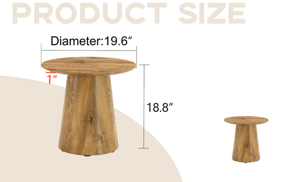 English Elm Nested Round Coffee Table Set Two Piece Wood Grain Veneer for Living Room or Office W2920S00112
