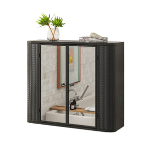 English Elm Black Wall-Mounted Bathroom Cabinet with Mirror, 2 Doors, Open Shelf & Steel Frame for Vanity Spaces W3122P272846