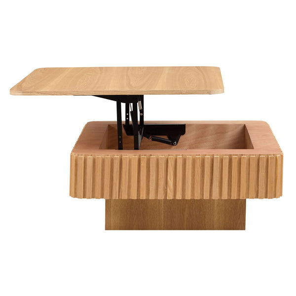 English Elm 35.43 Inch Square Lift Top Coffee Table Wood Veneer Hidden Storage Modern Living Room Natural Ash W2582P401466