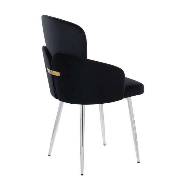 English Elm Dahlia Contemporary Dining Chairs Set Of 2 In Black Velvet & Chrome With Gold Accents For Elegance B202S01202