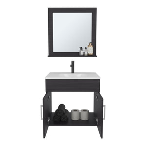 English Elm Blake Wall-Mounted Bathroom Mirror Cabinet with Two Shelves, Durable MDF, Modern Blanco Kronos Finish Black 29.92 L x 24.8 W x 12.6 H B200P313691