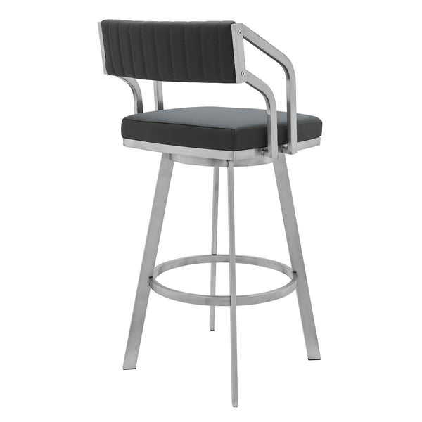 English Elm Orlen 30" Swivel Slate Gray Faux Leather Bar Stool - Modern Stainless Steel Frame, Easy Clean, 30" B2736P268548