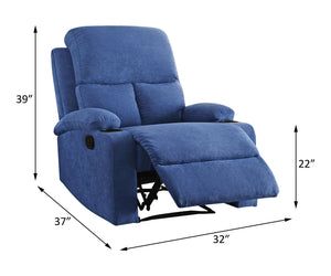 English Elm Blue Memory Foam Recliner with Cup Holder, Linen Upholstery, External Latch, Tight Cushions for Ultimate Comfort B062P215451