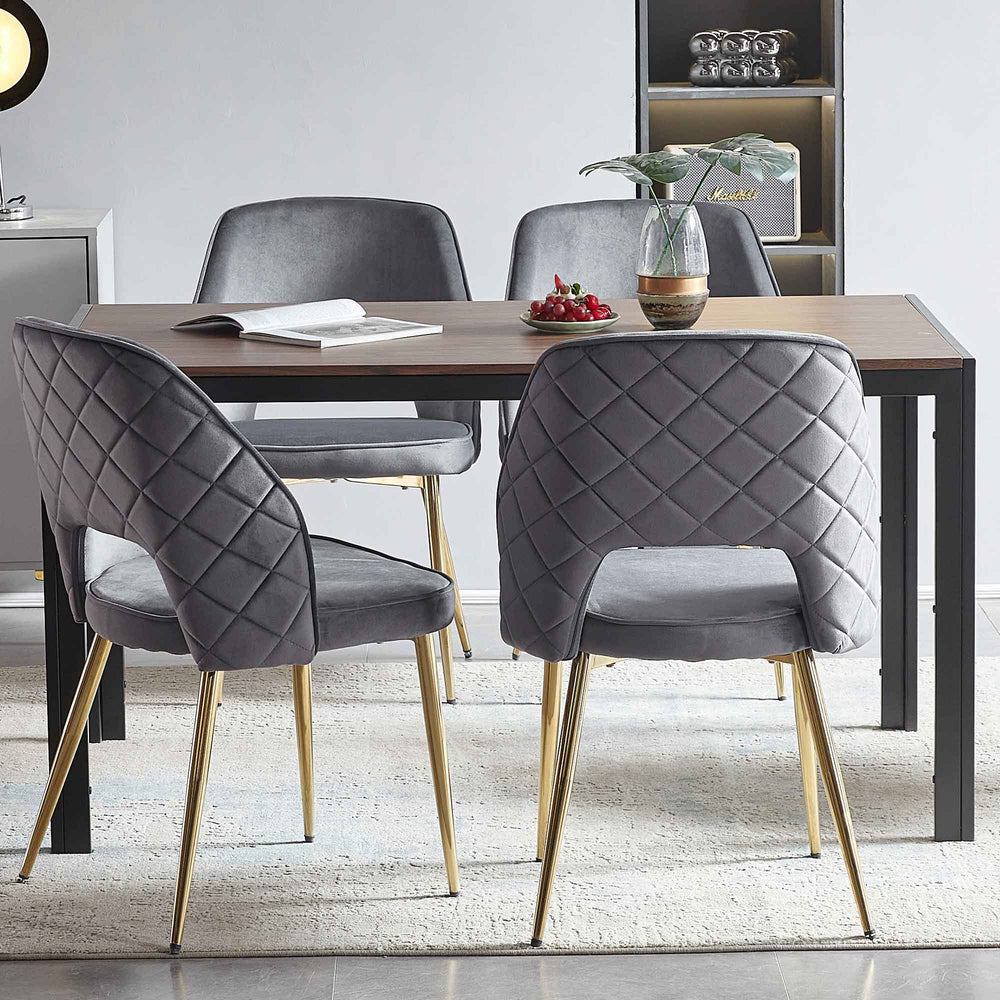 English Elm Grey Velvet Hollow-Back Dining Chairs with Gold Metal Legs, Ergonomic Sponge Cushions Set of 4 Stylish Supportive Seats W1164P188239