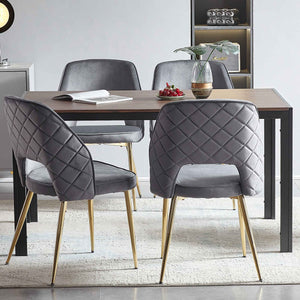 English Elm Grey Velvet Hollow-Back Dining Chairs with Gold Metal Legs, Ergonomic Sponge Cushions Set of 4 Stylish Supportive Seats W1164P188239