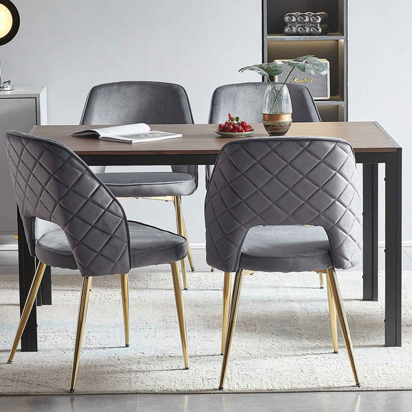 English Elm Grey Velvet Hollow-Back Dining Chairs with Gold Metal Legs, Ergonomic Sponge Cushions Set of 4 Stylish Supportive Seats W1164P188239
