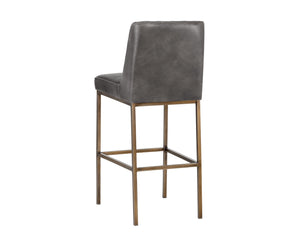 Sunpan Leighland Classic Barstool with Antique Brass Frame and Diamond-Stitched Faux Leather Upholstery Overcast Grey