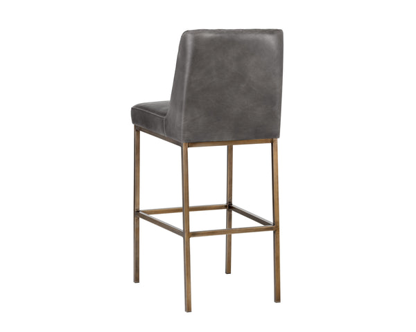 Sunpan Leighland Classic Barstool with Antique Brass Frame and Diamond-Stitched Faux Leather Upholstery Overcast Grey