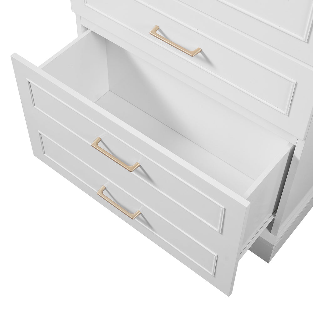 English Elm 72.2'' Tall Freestanding Bathroom Cabinet with 3 Drawers, Adjustable Shelf, Soft-Close Doors, Modern Elegant Design White N729P296769K