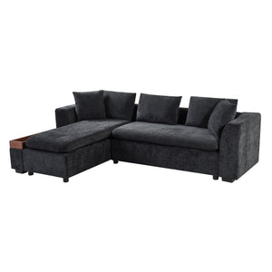 English Elm Sectional Chenille L-Shaped Sofa with Hidden Wooden Storage, Deep 18.9" Seats & Pocket Springs Black N719S001970B