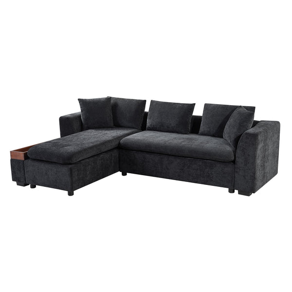 English Elm Sectional Chenille L-Shaped Sofa with Hidden Wooden Storage, Deep 18.9" Seats & Pocket Springs Black N719S001970B