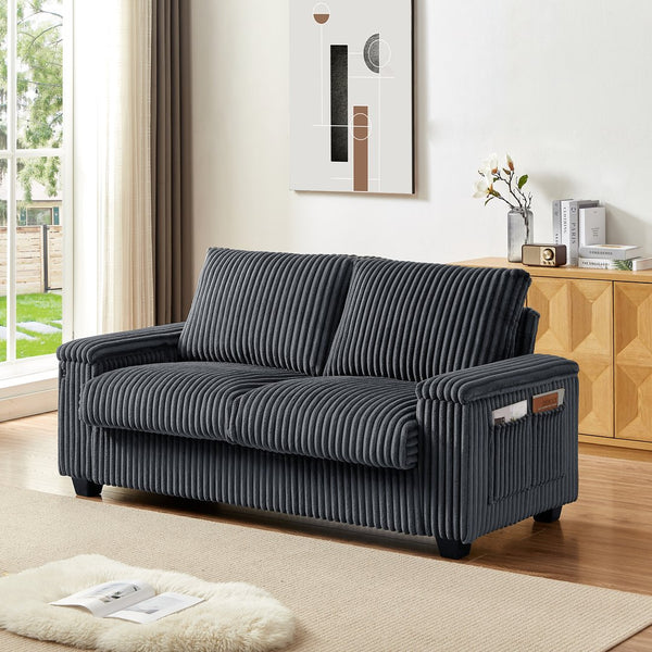 English Elm 71" Loveseat Dark Grey Corduroy Sofa with USB Port, Built-In Armrest Storage & Durable Frame W542P210622