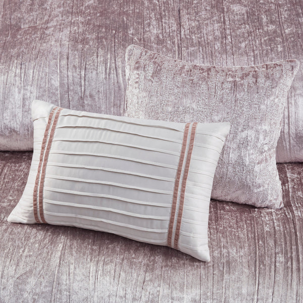 English Elm 5 Piece Crinkle Velvet Comforter Set King/Cal King Luxe Glam Crushed Pleat Charmeuse Trim, Hypoallergenic Filling Blush 19.29 L x 23.62 W x 12.2 H B035P148352