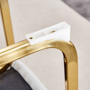 English Elm Table Set: Luxurious 71" Pandora Glass Dining Table With 8 White Pu Chairs & Gold C-Shaped Legs W1151S03232-GIGA