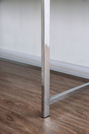 English Elm Modern High Gloss Computer Desk 54"L with Built‑in USB, Chrome Frame, Low‑Profile No‑Show Drawers B2741P340567