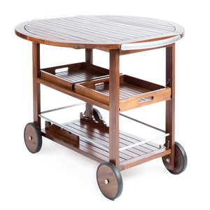 English Elm Christopher Knight Home® - BAR Tillary Outdoor Acacia Wood Drop-Leaf Bar Cart with Wine Rack, Drawers & Aluminum Wheels, Oak 60987.00