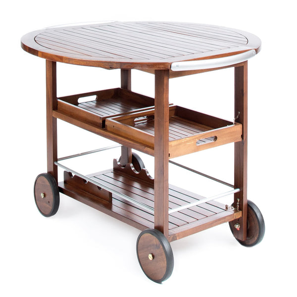 English Elm Christopher Knight Home® - BAR Tillary Outdoor Acacia Wood Drop-Leaf Bar Cart with Wine Rack, Drawers & Aluminum Wheels, Oak 60987.00