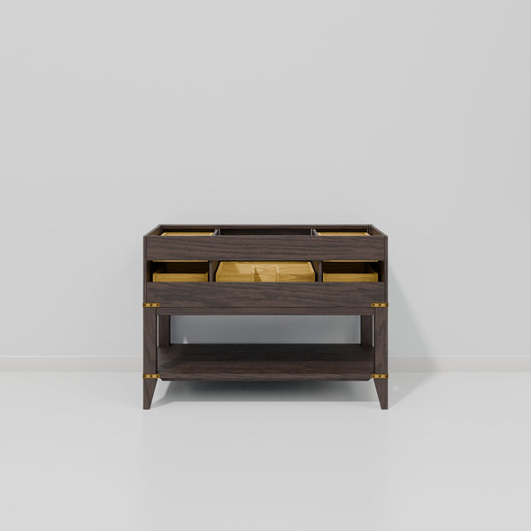 English Elm Brown Oak Single-Sink Vanity With Cultured Marble Top & Complete Faucet Set - Elegant Storage Solution B2731P260219