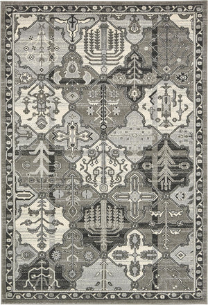 Unique Loom La Jolla Cathedral Machine Made Geometric Rug Gray, Black/Ivory/Silver 6' 1" x 9' 0"