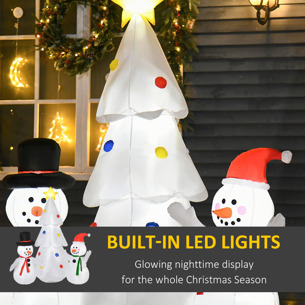 English Elm HOMCOM Inflatable 6ft Snowman with Christmas Tree Lawn Decor, Bright LED Lights and Wind Stakes White W2225P249951