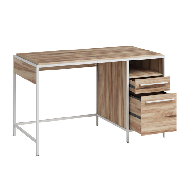 English Elm Desk, Stylish Brown Finish Desk For Home Office - Compact Design With Storage & Ample Workspace B356P367964