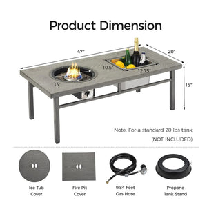 English Elm 47" Outdoor Aluminum Fire Pit Table 50000 Btu Propane with Ice Bucket Station Gray B082P454967