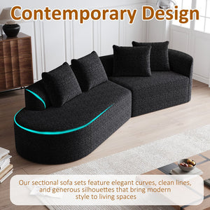 English Elm Modern Oversized Chenille Sectional Sofa - 112-Inch Curved Cloud Couch With 4 Pillows For Cozy Living W834P323319