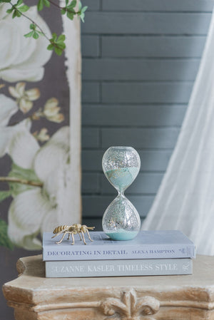 English Elm Set Of 2 Peleus Modern Hourglasses - 30-Minute Timers With Silvered Glass & Jade Sand Decor W2078P278417-GIGA