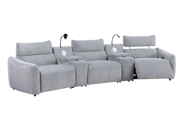 English Elm Fullar Light Gray Modular Power Motion Sectional Sofa with Console, 2 Wireless Chargers & Speakers B2726S00524