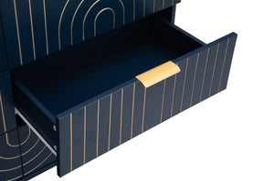 English Elm Modern 6 Drawer Dresser with Gold Metal Handles, Anti-Tip Design, Smooth Slide Drawers for Bedroom Dark Blue W688P170447