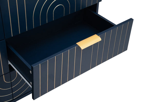 English Elm Modern 6 Drawer Dresser with Gold Metal Handles, Anti-Tip Design, Smooth Slide Drawers for Bedroom Dark Blue W688P170447