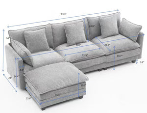 English Elm Beige Chenille Sectional Sofa with Modular Ottoman for Living Room or Studio Gray W2603S00008