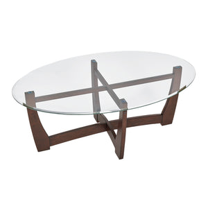 English Elm 48 Oval Glass Coffee Table with Tempered Top and Solid Wood Base, Stylish 48" Center Table for Living Rooms Cherry W487P317843