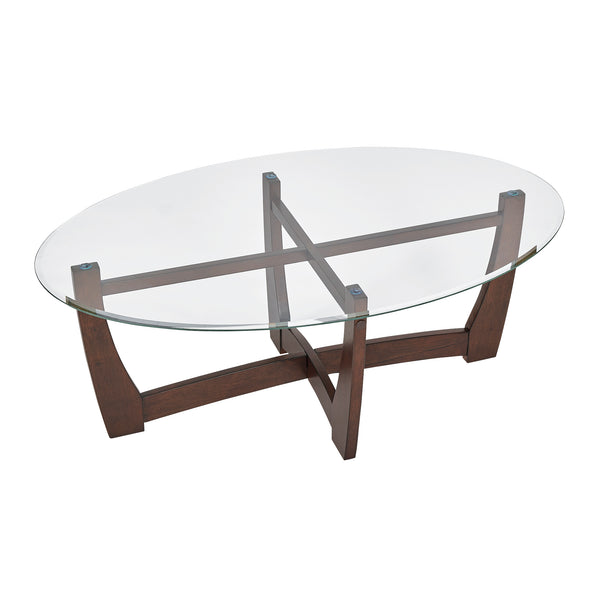 English Elm 48 Oval Glass Coffee Table with Tempered Top and Solid Wood Base, Stylish 48" Center Table for Living Rooms Cherry W487P317843